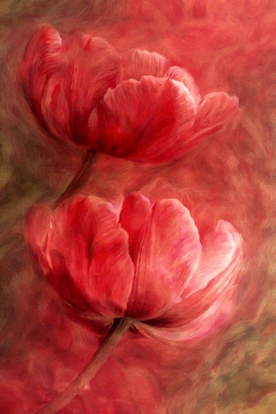 Rode tulpen abstract van Marion Tenbergen