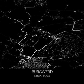 Zwart-witte landkaart van Burgwerd, Fryslan. van Rezona