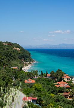 Vertical view of the bay of Afytos on the island of Chalkidiki in Greece on the Mediterranean Sea by Animaflora PicsStock
