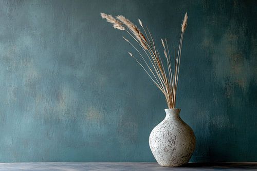 Vase minimaliste sur fond bleu