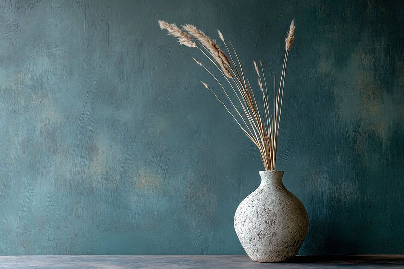 Minimalist vase against blue background by Imperial Art House