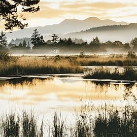Paysage de montagne dans le brouillard et les tons de terre sur Karina Brouwer
