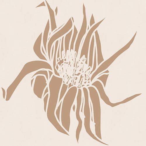 Fleur stylisée dans des tons bruns chauds sur fond beige.