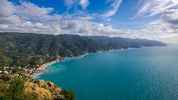 Panoramisch uitzicht op alle 5 dorpen van de Cinque Terre in Italië op zonnige dag van Robert Ruidl