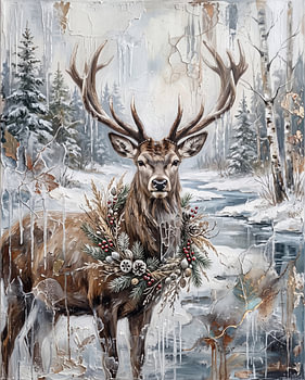 Majestätischer Hirsch mit Winterkranz
