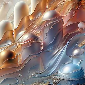 magische vormen in blauw-goud-zilver-roze van Gelissen Artworks