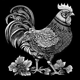 Schwarzer und weißer Hahn von Vlindertuin-Art