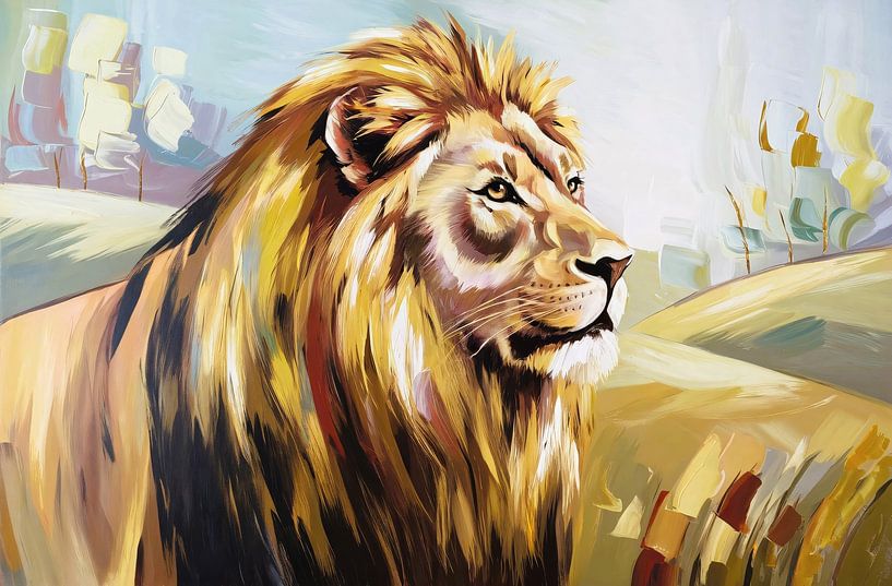 Majestueuze leeuw in modern schilderij van Art & Soul Creations