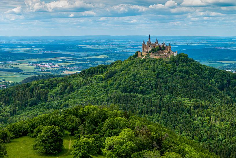 Vue du château de Hohenzollern sur une colline entourée de bois par Hans-Heinrich Runge