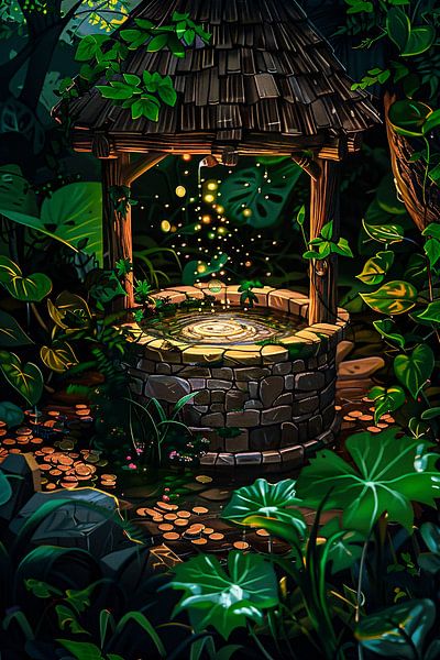 Wishing well in magical forest by Art & Soul Creations
