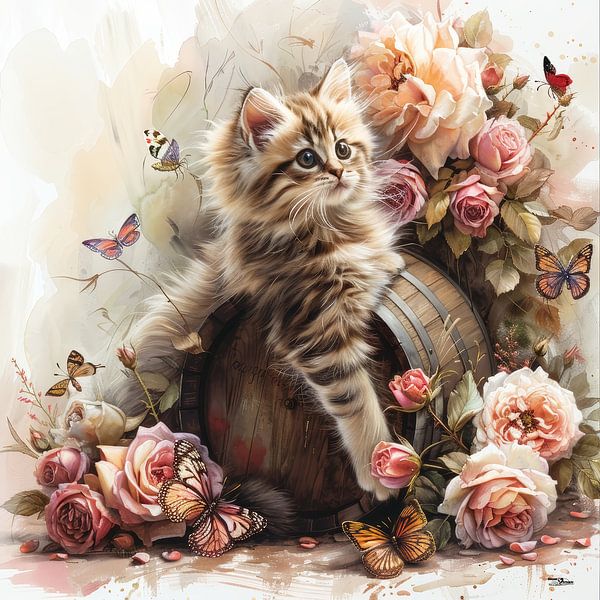 hunde-katzen-vögel-weinfass-schmetterlinge-blumen von Gelissen Artworks