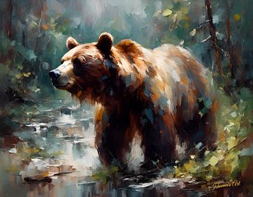 Wilde dieren - Geabstraheerd surrealisme - Bruine beer 2 van Johanna's Art