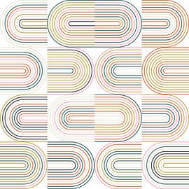 Retro industrial geometry  with  lines in pastel colors nr. 4 in green, red, pink, yellow by Dina Dankers