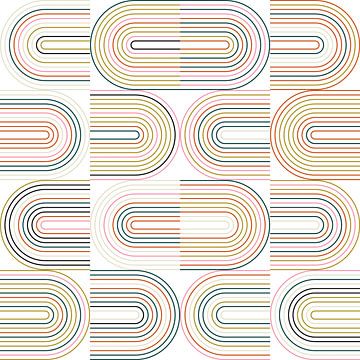 Retro-Industriegeometrie mit Linien in Pastellfarben Nr. 4 in Grün, Rot, Rosa, Gelb von Dina Dankers