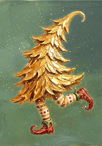 Un sapin de Noël qui danse dans la lumière dorée de l'hiver