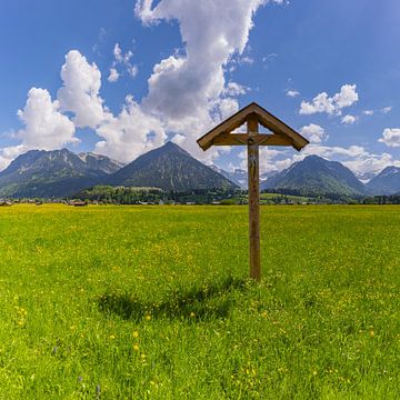 Veldkruis met Christusfiguur, Allgäu, Beieren, Duitsland van Walter G. Allgöwer