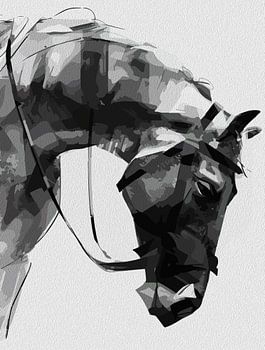 Abstraktes Pferdeporträt - Pferdestärke in Monochrom