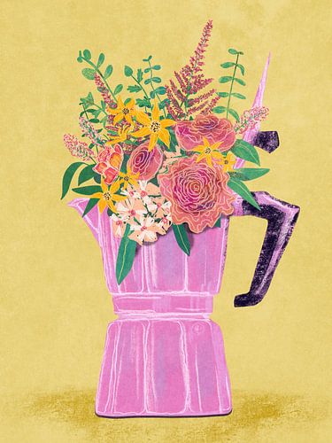 Espressomaker met bloemen