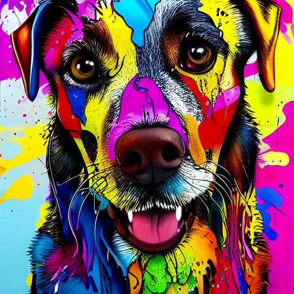 Bunte Hunde III - Pop-Art Graffiti-Stil von Lily van Riemsdijk - Art Prints with Color