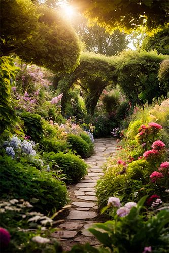 Magisch tuinpad met bloemen