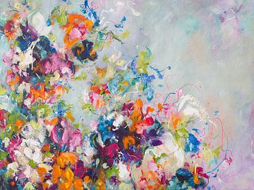 Flowerpowerbank - kleurrijk schilderij van Qeimoy