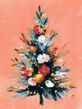 Kleurrijke Kerstboom op Roze Achtergrond van Gypsy Galleria
