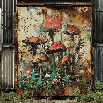 Graffiti paddenstoelen container roest metaal urban street art van gm_designs