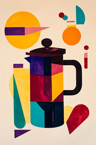 Koffiekunst in een uitbarsting van kleur Geometrische harmonie van kopjes