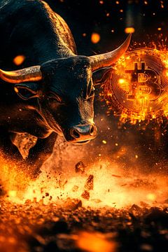 Stier in vlammen - cryptocurrency symbool van Poster Art Shop