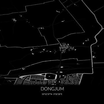 Zwart-witte landkaart van Dongjum, Fryslan. van Rezona