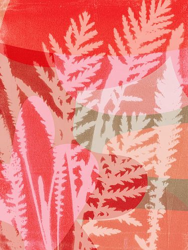 Moderne kleurrijke botanische kunst. Bladeren in retro kleuren.