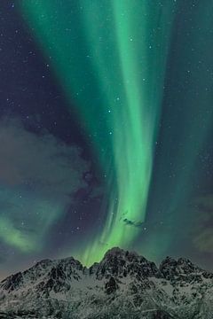 Noorderlicht, Aurora Borealis boven de Lofoten-eilanden in Noorwegen