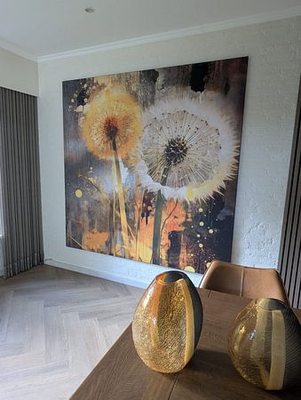 Floral fantasy: abstract dandelion art with a rustic touch