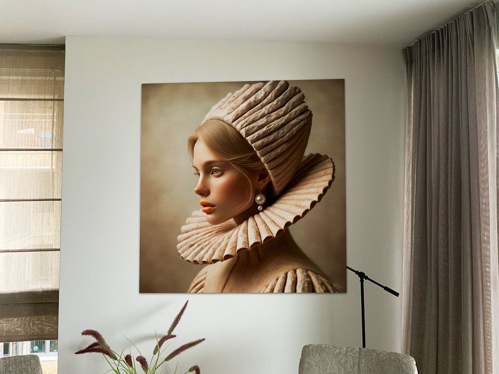 Portrait of Modern girl with the pearl earring Johannes Vermeer  by René van den Berg 