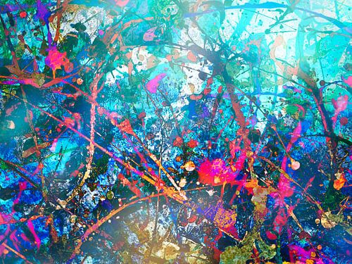 Art numérique moderne et abstrait en bleu, orange et rouge