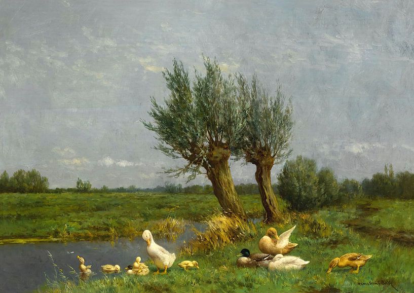 Eine Entenfamilie auf einer Wiese, Constant Artz von Meisterhafte Meister