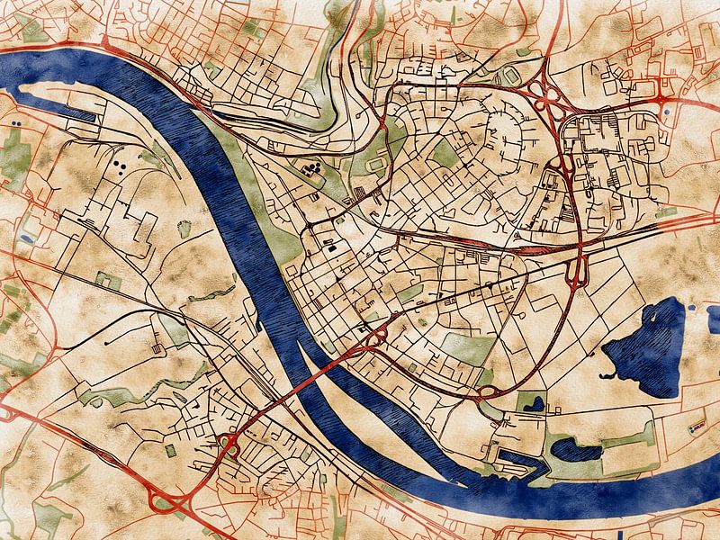 Map of Neuwied with the style 'Serene Summer' by Maporia