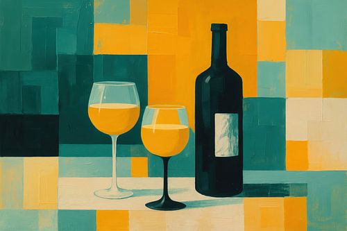 Wijnfles met moderne vlakken