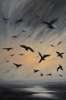 Corneille dans les nuages peinture