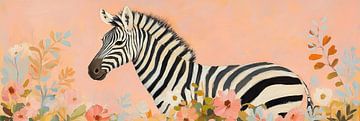 Zebra Flowers | Pastel Zebra Art by Wonderful Art