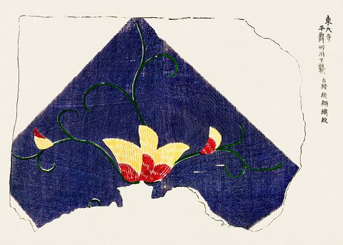 Japanse vintage kunst ukiyo-e. Blauw en geel Woodblock print door Tagauchi Tomoki.