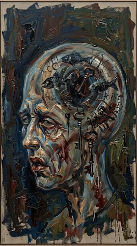 Transparent Mind With Floating Relics Neo Expressionist Oil Painting
