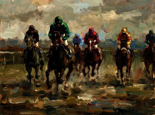 Thrilling Horse Racing Action on Canvas