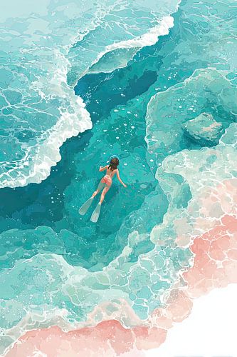 Blue Silence - Plongeur dans une mer tropicale avec vue sur l'oiseau