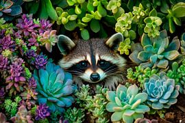 Waschbär im Grün von Poster Art Shop