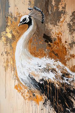 Pauw schilderij met gouden accenten van Imperial Art House