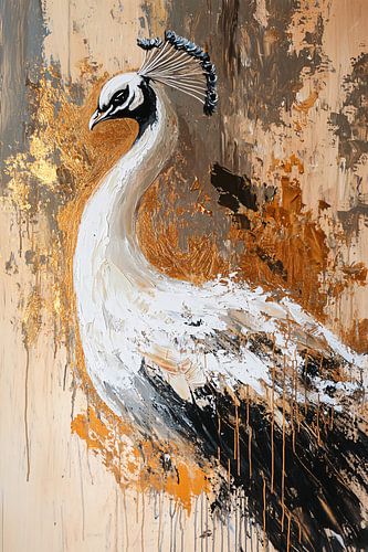 Pauw schilderij met gouden accenten
