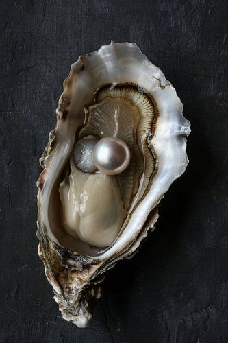 Oester met een glinsterende parel met donkere achtergrond