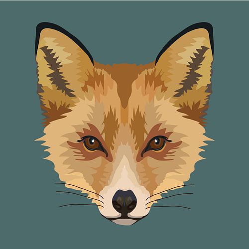 Vos illustratie met donkergroene petrol achtergrond