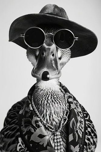 Canard en lunettes de soleil et chapeau Pose avec style dans le studio